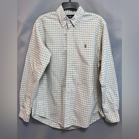 Ralph Lauren Shirt Men's Custom Fit  Plaid Yellow Pony Long Sleeve Button Down L - Picture 1 of 9